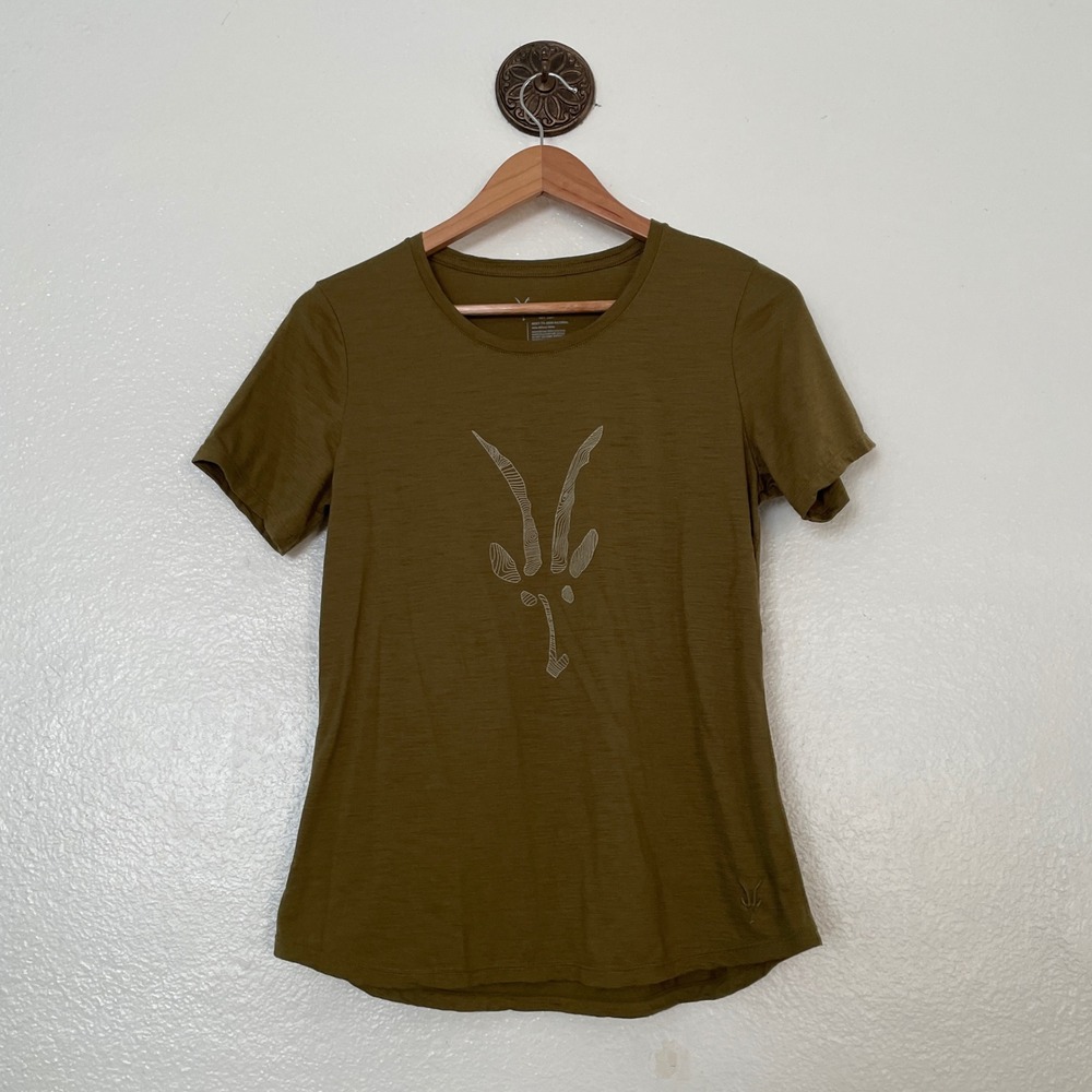 Ibex Womens Merino Wool Short Sleeve Graphic Tee Olive Green Size S